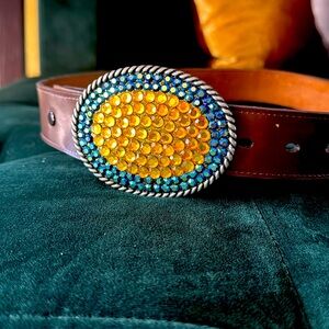 Genuine leather belt crystal buckle 💥💥